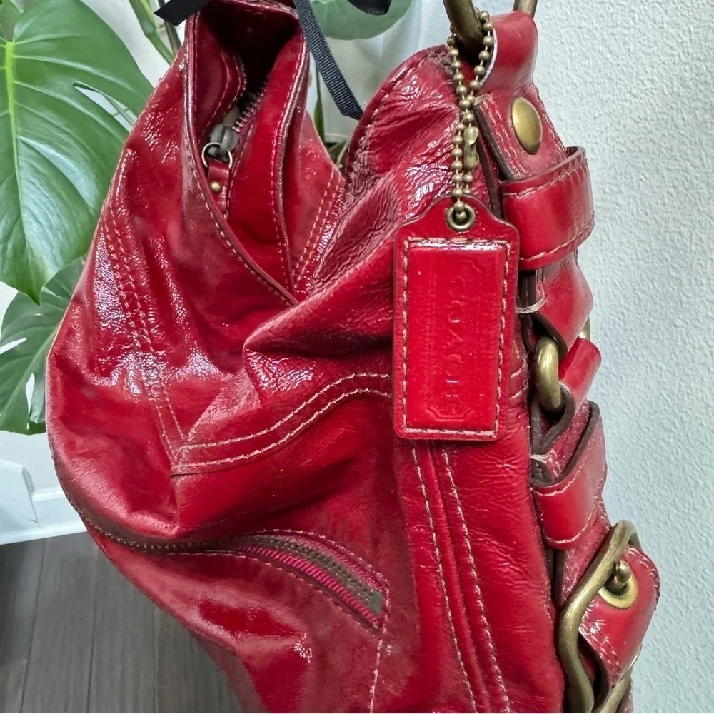RARE Coach 12736 Zoe Editorial Red Patent XL Hobo Bag